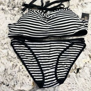 Set of 3 NEW Bra & Panties Set Size AA XXS Black White Striped